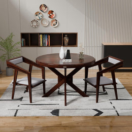 Onija Modern Round Wooden Dining Table Set with 2 Chairs | Premium Dining