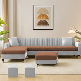 L-Shaped Sofa Set – Grey & Brown