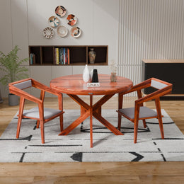 Elegant Solid Wood Round Dining Table Set with Modern Arm Chairs
