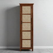 Solid Wood Cane Door Storage Cabinet | Slim Rattan Pantry Cabinet