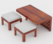 Navryx Sheesham Wood Center Table With Stools (Honey Finish)