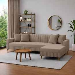 Modern Beige L-Shaped Sofa with Chaise | Premium Fabric Sofa
