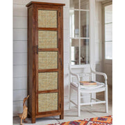Solid Wood Cane Door Storage Cabinet | Slim Rattan Pantry Cabinet