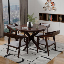 Onija Modern Round Wooden Dining Table Set 4 Seater | Premium Dining Furniture