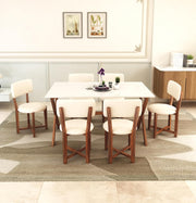 6 Seater Dining Table Set with Wooden X-Leg Chairs