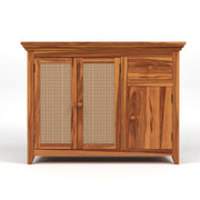 ONIJA Solid Sheesham Wood Sideboard Cabinet with Rattan Cane Doors