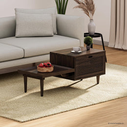 Solid Wood Coffee Table with Sliding Tray & Textured Storage Door