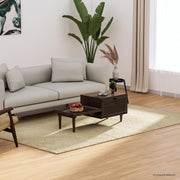 Solid Wood Coffee Table with Sliding Tray & Textured Storage Door