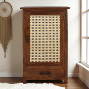 Solid Wood Cane Door Bookcase Cabinet with Drawer