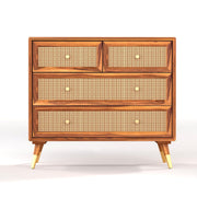 ONIJA Solid Sheesham Wood Rattan Chest of Drawer