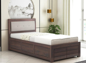 Lorveth Sheesham Wood Single Bed With Storage (Walnut Finish)