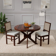 Compact Solid Wood Round Dining Table Set with Cane Back Chairs