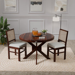 Compact Solid Wood Round Dining Table Set with Cane Back Chairs