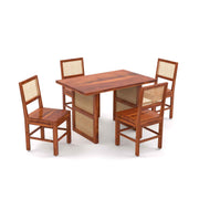 ONIJA Solid Wood Scane Dining Set with Cane Back Chairs 4 Seater
