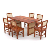 ONIJA Solid Wood Scane Dining Set with Cane Back Chairs 6 Seater