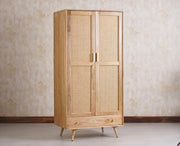 Boston Solid Wood Rattan Cane Wardrobe - Natural Finish