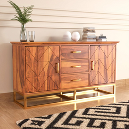 Pentros Sheesham Wood Cabinet and Sideboard (Honey Finish)