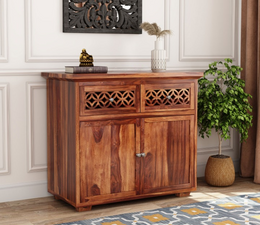 Olvethis Sheesham Wood Cabinet and Sideboard (Honey Finish)