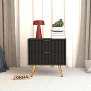 ONIJA Wooden Bedside Table for Bedroom | Wooden Bed Side Nightstand Lamp Table with 2 Drawers (B-Black)