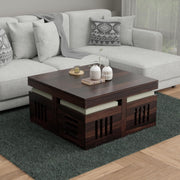 onija Solid Sheesham Wood Coffee Table  with 4 Cushioned Stools