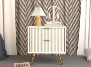 ONIJA Wooden Bedside Table for Bedroom | Wooden Bed Side Nightstand Lamp Table with 2 Drawers (B-White)