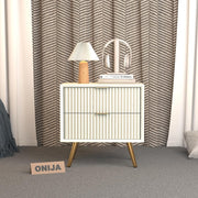 ONIJA Wooden Bedside Table for Bedroom | Wooden Bed Side Nightstand Lamp Table with 2 Drawers (B-White)