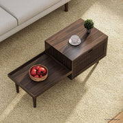 Solid Wood Coffee Table with Sliding Tray & Textured Storage Door