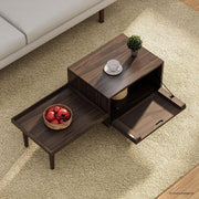 Solid Wood Coffee Table with Sliding Tray & Textured Storage Door