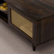 Solid Wood Cane Door Coffee Table with Open Storage Shelf