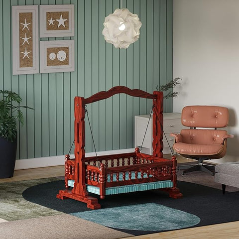 ONIJA Wooden Baby Cradle | Sheesham Wood Foldable Palna | Handmade Newborn Kid Jhula, Multifunctional Crib/Cot, Bed, Rocker