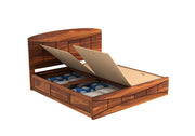 Kyoran Sheesham Wood Queen Size Bed With Storage (Honey Finish)