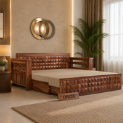 ONIJA Solid Sheesham Wooden Sofa Cums Bed with Mattress for Living Room  3 Seater Sofa Cums Bed