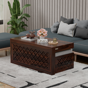 Onija Sheesham Wood Center Table With Stools (Walnut Finish)