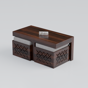 Onija Sheesham Wood Center Table With Stools (Walnut Finish)