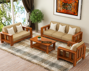onija Sheesham Wooden 6 Seater Sofa Set for Living Room (Natural, 3+2+1 Seater)