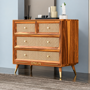 ONIJA Solid Sheesham Wood Rattan Chest of Drawer
