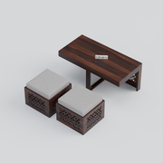Onija Sheesham Wood Center Table With Stools (Walnut Finish)