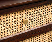 ONIJA  Solid Wood Rattan Cane Two Drawer Bedside Table