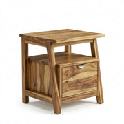 Onija Solid Wood Bedside Table with Drawer & Open Shelf