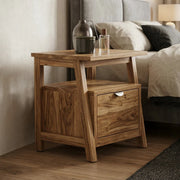 Onija Solid Wood Bedside Table with Drawer & Open Shelf