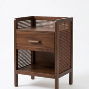 Onija Wooden Bedside Table with Rattan Panels & Storage Drawer