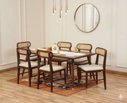 onija Boston Solid Wood Rattan Cane Dining Table Six Seater Set