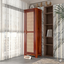 onija Solid Sheesham Wood Wardrobe Cabinet 1  Cane Rattan Door
