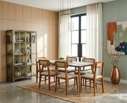 onija Boston Solid Wood Rattan Cane Dining Table Six Seater Set