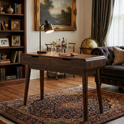 ONIJA Solid Wood Writing Desk with Dual Drawers for Home Office