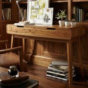 ONIJA Solid Wood Writing Desk with Dual Drawers for Home Office