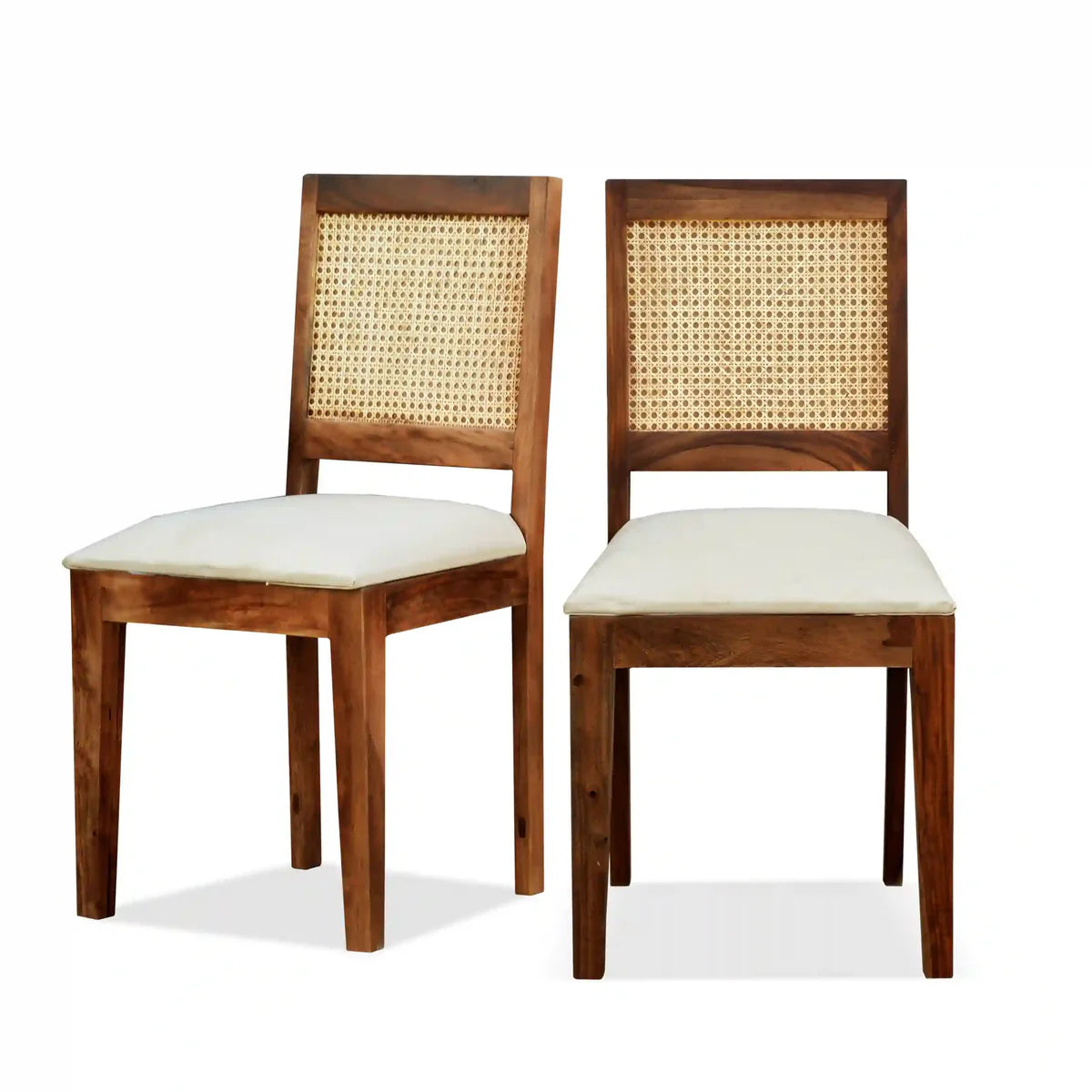 ONIJA Solid Wood Cane 4 Seater Dining Table Set