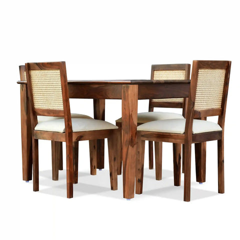 ONIJA Solid Wood Cane 4 Seater Dining Table Set