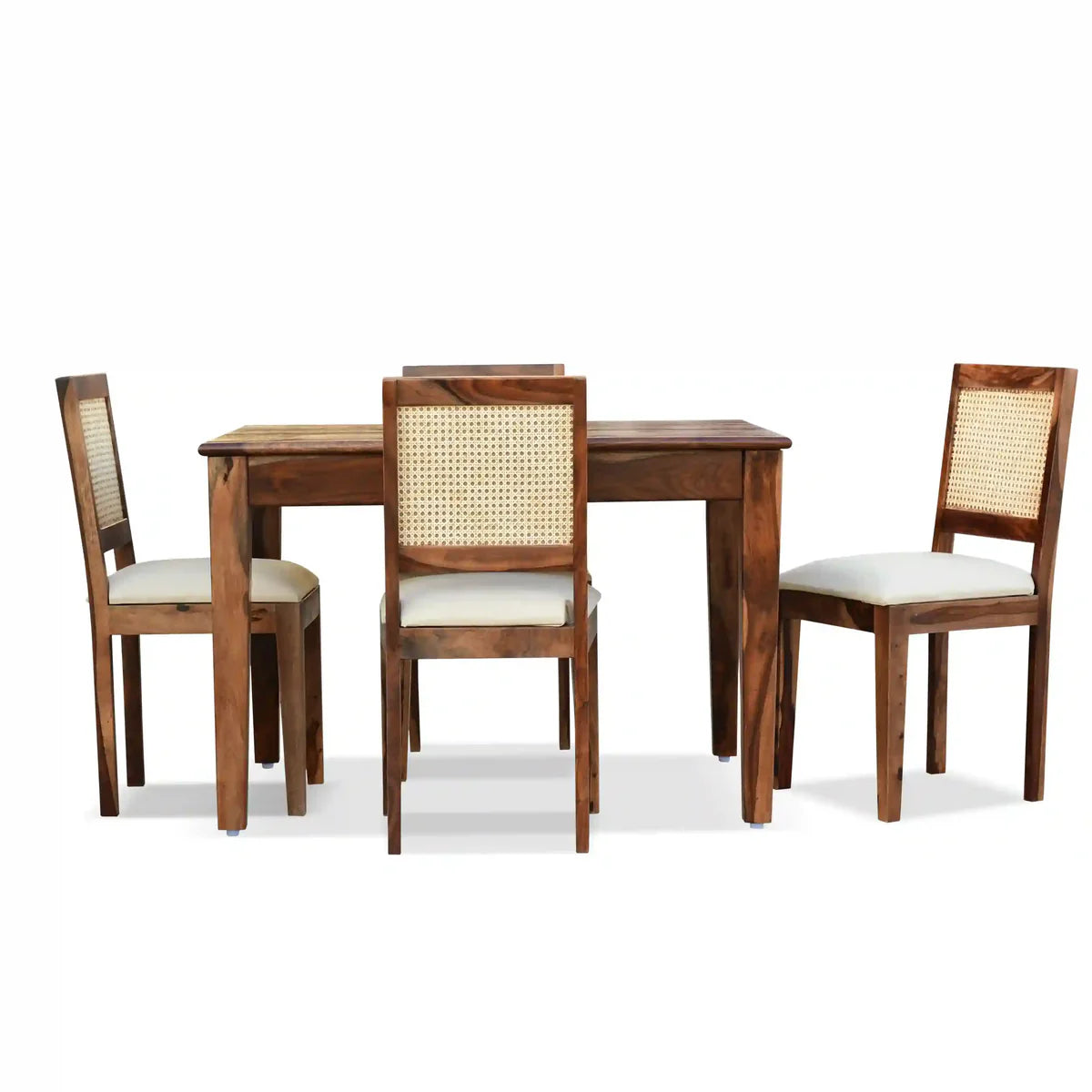 ONIJA Solid Wood Cane 4 Seater Dining Table Set