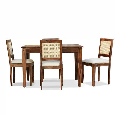 ONIJA Solid Wood Cane 4 Seater Dining Table Set